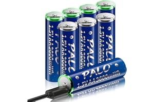 Mspalocell USB-C lit litowy akumulator AA ładowanie baterii 1,5 V 3600 mWh, szybkie ładowanie akumulatorów AA z kilkoma kablami ładującymi typu C, niską samozadowolenią, z światłem ładującym, 8 sztuk