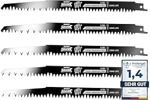 BAURIX® Lame de scie sabre pour bois - SHARK® [5 pièces] - 240 mm - 5 TPI - Lames de scie sabre pour des coupes rapides et nettes - Bois grossier, bois humide, bois de chauffage, bois vivant