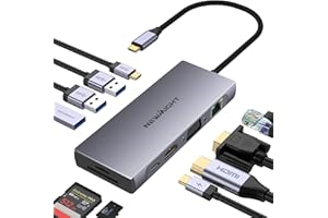 Station d'accueil USB C, adaptateur multiport Newmight 10 en 1 avec 4K @ 30 Hz, Ethernet 1 Gbit/s, VGA, 3 USB 3.0, USB-C 3.0, port de charge PD 100 W, SD/TF pour Dell, HP, MacBook Pro Air, iPhone