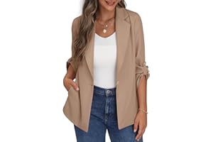 PrinStory Blazer ouvert sur le devant pour femme - Veste blazer à manches réglables avec des poches à boutons