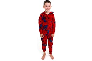 United Labels Marvel Spiderman jumpsuit med huva för pojkar, röd, overall, lång, pyjamas i ett stycke för barn