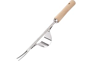 MengH-SHOP Garden Hand Weeder Stainless Steel Manual Weed Puller with Natural Wooden Handle Gardening Fork Tool for Weeding and Removing Dandelions, Thistles and Other Weeds, 32cm Long 1 Piece