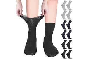 ZUIMEI 6 Pair Diabetic Socks, Elastic Diabetic Crew Socks Cotton Wide Loose Top Socks Gentle Grip Diabetic Socks with Seamless Soft Top for Men Women
