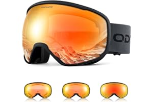 Odoland Lunettes de Ski Lentille Photochromique, Masque de Ski et Snowboard Anti-UV400, Anti-Buée,avec Grande Lentille Sphérique pour Homme Femme, Skating, Surf des neiges