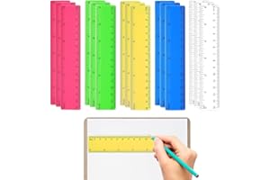 BANJIABB Juego de 15 reglas de plástico de 15 cm, regla pequeña de plástico, regla transparente de colores con centímetros y pulgadas, reglas de plástico para escuela, oficina, hogar