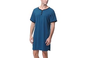 Sykooria Camisa de Dormir para Hombre Pijama Top Camisón de Algodón Ligero Suave Camisón de Manga Corta Ropa de Dormir