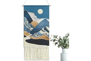 Weldomcor Tapiz para colgar en la pared diseño de macramé bohemio decoración de pared decoración para el hogar luna tapiz sol montaña azteca dormitorio decoración de telón de fondo (Azul)