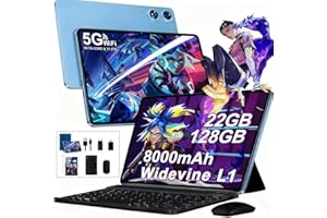 ‎UJJ Tablet 10 Zoll Android Octa-Core 22GB RAM + 128GB ROM ( 2TB TF ), Widevine L1, 5G+2.4G WiFi, GMS, BT 5.0, 8000mAh, 8+5MP, 1280*800, GPS, Type C, 2026 Neueste 2-in-1 Tablet with Keyboard, Mouse - Blue