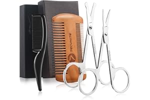TECUNITE 4 Pieces Beard Trimming Scissors Set, Grooming Scissors for Men and Mustache Beard Comb Beard Grooming Trim Scissor Kit with Storage Bag (Style 2)
