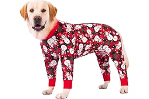 Yeapeeto Recovery Suit After Surgery - Soft Long Sleeve Neuter Shirt, Cone Alternative, Prevent Licking Surgical Onesies for Large Medium Dogs, Shedding Suit (5X-Large, Xmas Snowman)