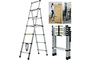 XINNG 6 Step Ladder Telescopic Step Ladder Aluminum Non Slip 6 Treads Tall Stepladder Heavy Duty 150KG Load Capacity for Home Kitchen Office Household EN131 Approved