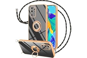 Vauki Funda para Huawei P30 Pro con Cuerda,Carcasa con 360 Grados Soporte de Ring Anillo,Suave Silicona Case con Collar Cordón Correa de Cuello Colgante,Protección Cover,Negro