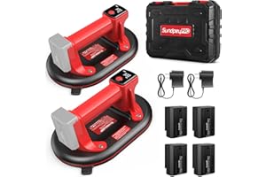 SundpeyPRO 2er-Set Akku Saugheber - 10" Elektrische Vakuum Saugheber, Tragkraft Max.300KG/662lbs, Glassauger mit 4 x 3,0Ah-Akkus, 2 x LadegeräTen, Digitalanzeige, SaugnäPfe für Fliesen/Granit/Marmor