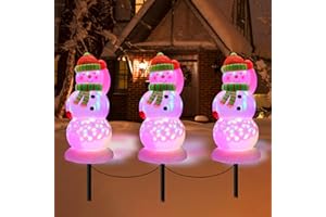 FROGBRO 3 Pack Christmas Decor Lights Landscape Lawn Path Lights, Outdoor Christmas Snowman Lights with Color LED Rotating Lights, Christmas Gift Lights for Decor Garden Yard Patio Lawn Plugin