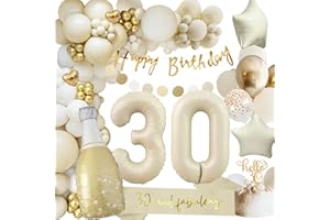 ADAZIAU 30 Geburtstag Deko Frauen Männer, Geburtstagsdeko 30, Beige Gold Ballon Deko mit Happy Birthday Girlande, Luftballons für 30. Geburtstag Dekorationen