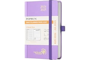 POPRUN Agenda de poche 2024 2025 Journalier Scolaire 16 x 10,5 cm, 1 Page par Jour d'Août 2024 à Juillet 2025 12 Mois, Couverture rigide, Poche pliable, Papier Certifié FSC® 70 g/m² - Violet