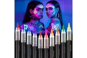 LOPHE Halloween Neon Schminke UV Stift, 10 Bodypainting Farben Kinderschminke Set für Erwachsene Kinder, Neon Face Paint Temporary Tattoo Stift für Neon Party Deko