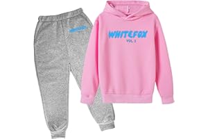 YUEXIRUI White Fox Tracksuit Kids Full Set Girls Boys 2 Piece Oversized Outfit Long Sleeve Pullover Hoodie and Loose Sweatpants Jogging Pants Running Walking Hiking Track Suit