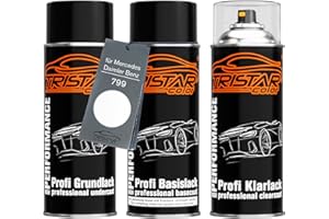 TRISTARcolor Autolack Spraydosen Set für Mercedes/Daimler Benz 799 Diamantweiss Perl/Diamond White Perl Grundlack Basislack Klarlack Sprühdose 400ml