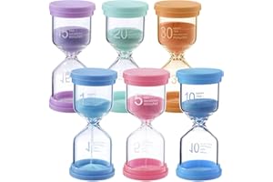 NUANGOO 6 Piezas Reloj de Arena Colorido - 1/5/10/15/20/30 Minutos - Para Medir el Tiempo en la Vida de los Niños, Aprendizaje y Juego