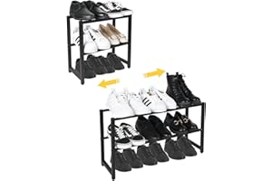 hi-home 2-poziomowy, wysuwany stojak na buty, mały, metalowy, regulowany, organizer na buty, 100% stal nierdzewna, solidna półka na buty, do szafy, przedpokoju, sypialni, przedpokoju, czarny, 70 x 20