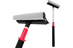 TDBS THE DUSTPAN AND BRUSH STORE 2 in 1 Telescopic Window Squeegee with Durable Squeegee Blade and Sponge Attachment - Window Cleaning Kit Perfect to Use as Shower Cleaner Squeegee, Window Cleaner & Car Window Squeegee