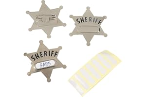 CAMA24COM Sheriffstern mit Namensschild für Cowboy und Indianer 12 Stück mit Palandi Sticker