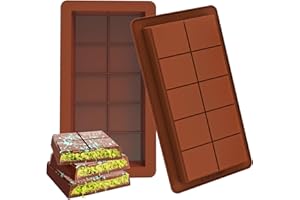 Julyupoli Dubai silikonowa forma do czekolady, 2 sztuki, bardzo głęboka forma do czekolady, z 10 zagłębieniami na czekoladę, pralinki, słodycze, brązowe, silikonowe, prostokątne pryzmat z 10