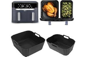ENSINE Air Fryer Silicone Liners For Tefal Dual Easy Fry XXL 11L, 2pcs Reusable Liners For Air Fryer Dual Drawer Baskets EY942BG0, Black,Easy to Clean, Non-Stick, Dishwasher Safe