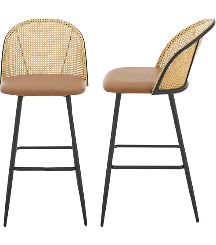 Lot De 2 Tabourets De Bar Vintage - Dossier Cannage Noir Et Pieds Métal - Hauteur 102 Cm - Style Rétro Chic