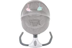 BAZARGAME Balancín eléctrico gris para bebés de 0 a 12 meses, balancín plegable con mando a distancia, Bluetooth y USB, música