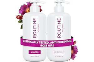 Routine Wellness Anti-Thinning Shampoo and Conditioner Set for Thinning Hair - Biotin DHT Blocker Women & Men - Color Safe Shampoo for Hair Loss & Healthier Growth - Rose Hips (Pack of 2)