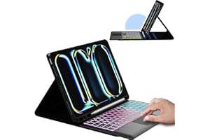 ROOFEI for iPad Pro 13-inch (M4) 2024 Case with Detachable Keyboard : DIY 3-Zone 7 Color Backlight Tablet Keyboard Cases with Touchpad - 13" iPad Pro 2024 (M4) UK Layout Keyboard Cover with Pen Holder