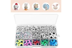KEELYY Ojos móviles autoadhesivos, 1500 piezas Wiggle Googly Eyes muñeca ojos de plástico para pegar, ojos saltones, autoadhesivos con pestañas de color, accesorios de juguete para manualidades,
