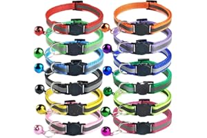 AISHOW 12 Stück Katzenhalsband Reflektierend,Katzenhalsband mit Sicherheitsverschluss und Glöckchen Halsband Katze,Verstellbar 19–32 cm,für Katzen und Welpen (12 Farben)