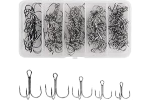 NTRUXZP Anzuelos Triples de Pesca, 50 Piezas, Acero de Alto Carbono Ganchos con Caja, para Agua Dulce y Salada, Tamaños 2/4/6/8/10