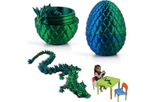 WDJLNZB 3D Printed Dragon in Egg, Full Articulated Crystal Dragon with Dragon Egg, Flexible Crystal Dragon Figurine Decor with Pearly Sheen, Adults Fidget Gift Toy for Autism ADHD (Laser Green)