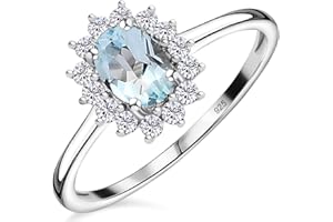 TJC Halo Engagement Ring for Women in 925 Sterling Silver with Amethyst, Apatite, Citrine, Peridot, Emerald, Garnet, Ruby, Topaz, Sapphire, Opal, Aquamarine Ladies Rings