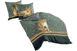 ‎TRAUMSCHLAF TRAUMSCHLAF Mako-Satin Ganzjahresbettwäsche anthrazit · 100% Baumwolle · Edles Leopard-Motiv · Hautsympathisch & temperaturausgleichend · Ganzjahresbettwäsche · Waschbar bis 60°C 135x200 cm + 80x80 cm