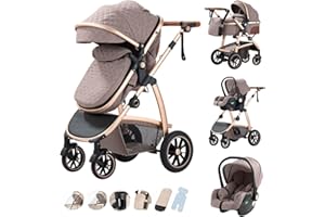 Kakbgee Passeggino Combinato 3-in-1 Urbano Con Seggiolino Auto ECE R129, Regolabile in Altezza, Telaio in Alluminio Morbido Convertibile, per Neonati 0-4 Anni