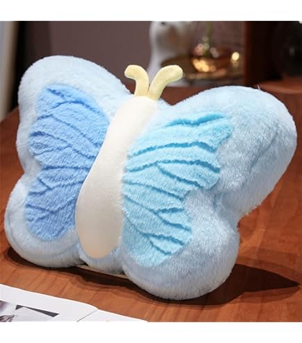 Champracer Schmetterling Kissen Blau - Flauschiges Plüschkissen 42x30cm Für Sofa & Deko