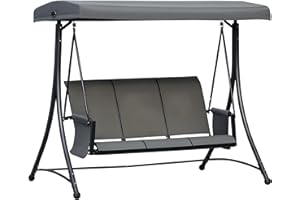 ‎OUTSUNNY Outsunny Hollywoodschaukel mit Seitentasche, 3-Sitzer Gartenschaukel mit verstellbarem Sonnendach, Schaukelbank belast bis 300kg, für Garten, Terrasse, 196 x 128 x 172 cm, Dunkelgrau