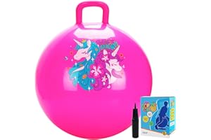 Vastoy 20 Inch Space Hopper Ball for Kids 6-9 Years - Anti-Slip Unicorn Space Hopper with Hand Pump, Bouncy Inflatable Ride On Toy for Indoor Outdoor Fun, for Children (Pink Unicorn)
