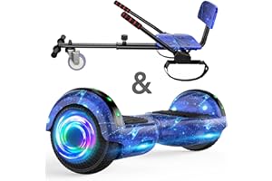 SISIGAD Hoverboard avec siège, 6.5 Pouces Self Balancing Hover Board avec haut-parleurs Bluetooth et lumières LED pour les enfants, les filles et les garçons (Go-Kart inclus)