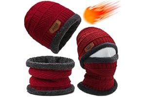 Atuoxing Winter Mütze Loop Schal Set für Herren Damen Warme Beanie Mütze Schlauchschal mit Fleece Gefütterte