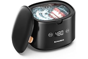 KAUGIC Ultrasonic Retainer Cleaner with Upgraded MCU, 30W/45kHz, 230ML Portable Ultrasonic Cleaner for Retainers, Mouth Guards, Dentures, Invisalign, Jewellery -Black