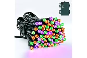 Dalugo Orange lila grön halloween ljusslinga, 5 m, 50 LED, utomhus, halloween, dekoration, ljuskedja med timer, IP65, vattent