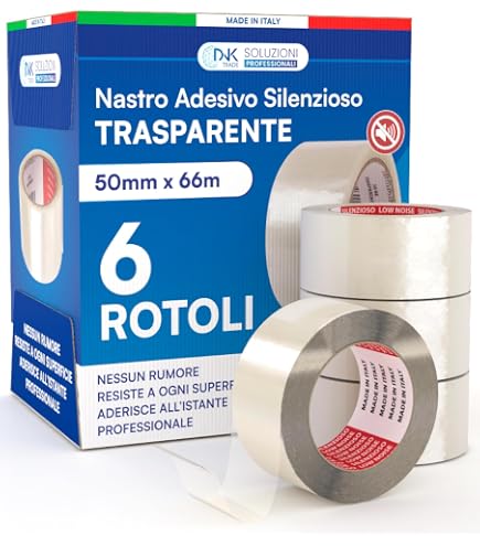 Versando Nastro Adesivo Per Pacchi Trasparente 48 Mm X 66 M – Set Da 6 Rotoli A Strappo Silenzioso, Perfetto Per Spedizioni
