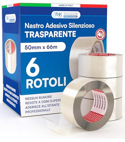 Versando Nastro Adesivo Per Pacchi Trasparente 48 Mm X 66 M – Set Da 6 Rotoli A Strappo Silenzioso, Perfetto Per Spedizioni