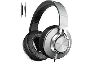 Ailihen Wired Headphones with Microphone and Volume Control, Over-Ear Foldable Corded Stereo Headsets for Teens Adults 3.5mm for Computers, Chromebooks, Laptop, Tablets (Grey)